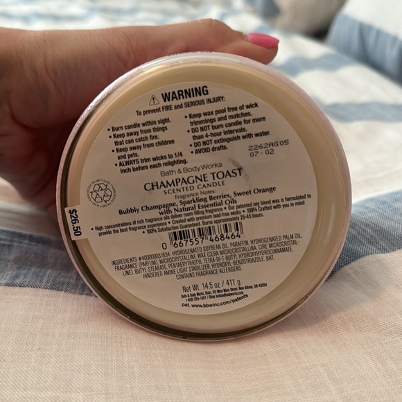 Champagne Toast Candle Bath and Body Works 3 Wick Jar 14.5 oz 411g - Picture 4 of 4